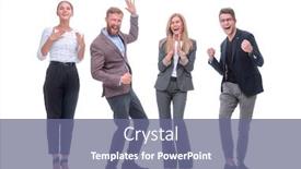  Presentation with business growth - Presentation design consisting of full growth happy business team standing together background and a ocean colored foreground