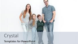  Presentation with children growth - Slide deck consisting of full-growth-happy-family background and a light blue colored foreground