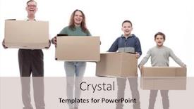  Presentation with cardboard - Presentation consisting of full-growth-happy-family background and a soft green colored foreground