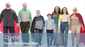  Presentation with superhero - Audience pleasing slide set consisting of full-growth-happy-family backdrop and a ocean colored foreground