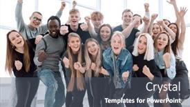  Presentation with growth - Audience pleasing presentation consisting of full-growth-lots-of-happy backdrop and a gray colored foreground