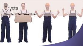  Presentation with handyman - Slides with full-growth-male-handyman-isolated background and a lemonade colored foreground