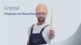  Presentation with tape measure - Audience pleasing presentation design consisting of full-growth-man-builder backdrop and a sky blue colored foreground