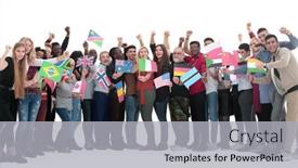  Presentation with multi ethnic group - Presentation theme with full-growth-multi-ethnic-group background and a light gray colored foreground