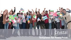  Presentation with ethnic group - Slide set consisting of full-growth-multi-ethnic-group background and a gray colored foreground