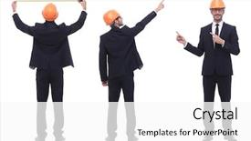  Presentation with engineering engineer or safety officer - Slides enhanced with full growth qualified engineer architect background and a white colored foreground