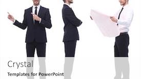  Presentation with engineering engineer or safety officer - Presentation design enhanced with full-growth-qualified-engineer-architect background and a white colored foreground