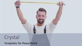  Presentation with growth - Cool new PPT theme with full-growth-smiling-man-showing backdrop and a light blue colored foreground