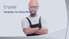  Presentation with growth - Colorful theme enhanced with full-growth-smiling-man backdrop and a sky blue colored foreground