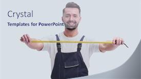  Presentation with tape measure - Colorful PPT layouts enhanced with full-growth-smiling-man backdrop and a sky blue colored foreground