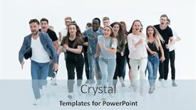  Presentation with growth - Theme enhanced with full-growth-smiling-young-people background and a light blue colored foreground