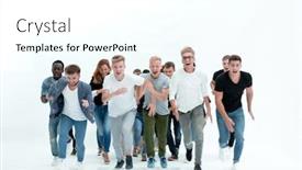  Presentation with growth - Presentation enhanced with full-growth-smiling-young-people background and a cool aqua colored foreground