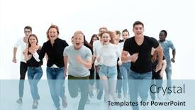  Presentation with growth - Amazing presentation theme having full-growth-smiling-young-people backdrop and a light blue colored foreground