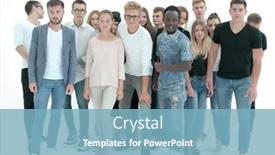  Presentation with growth - Presentation consisting of full-growth-smiling-young-people background and a  colored foreground