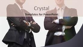  Presentation with business growth - PPT theme having full growth two business partners standing isolated on white background background and a lemonade colored foreground