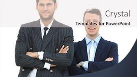  Presentation with business growth - PPT layouts featuring full growth two business partners standing isolated on white background background and a lemonade colored foreground