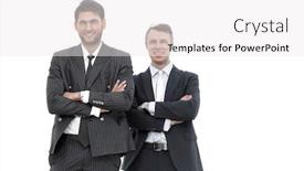  Presentation with business growth - Slides featuring full growth two business partners standing isolated on white background background and a white colored foreground