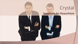  Presentation with business growth - Presentation theme enhanced with two serious business partners standing background and a lemonade colored foreground