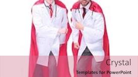  Presentation with growth - PPT layouts enhanced with full-growth-two-super-doctors background and a coral colored foreground