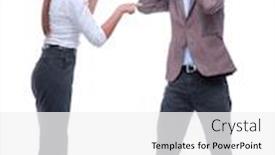  Presentation with perosnal growth - Presentation design consisting of full growth young businesswoman shouting through a megaphone background and a white colored foreground