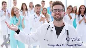  Presentation with growth - Beautiful PPT theme featuring full-growth-young-medical-doctors backdrop and a sky blue colored foreground