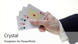  Presentation with foster care aces - Slide set enhanced with full house - businessman holding four aces background and a white colored foreground