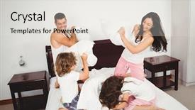  Presentation with bed - Beautiful PPT layouts featuring full house - cheerful family pillow fighting backdrop and a  colored foreground