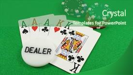  Presentation with chip - Beautiful presentation design featuring full house with a dealer chip on top on a green background backdrop and a forest green colored foreground