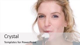  Presentation with spoon - Audience pleasing presentation design consisting of full isolated portrait of a beautiful caucasian woman with a spoon backdrop and a white colored foreground