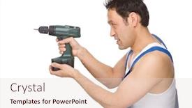  Presentation with craftsman - PPT theme featuring full isolated studio picture from a craftsman with drill machine background and a lemonade colored foreground