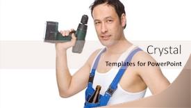  Presentation with craftsman - PPT theme with full isolated studio picture from a craftsman with drill machine background and a lemonade colored foreground