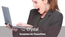  Presentation with notebook - Slides featuring full isolated studio picture from a young and beautiful business woman with notebook background and a dark gray colored foreground