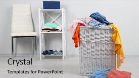  Presentation with wooden floor and gold frame - Beautiful PPT layouts featuring full laundry basket on wooden backdrop and a light gray colored foreground
