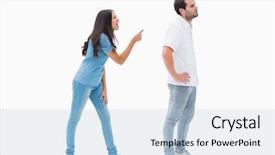  Presentation with angry miners - Audience pleasing PPT theme consisting of full length - angry brunette shouting at boyfriend backdrop and a light blue colored foreground