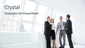  Presentation with full page business - Slide deck consisting of full length business team stand background and a sky blue colored foreground