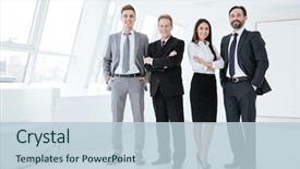  Presentation with confident - Cool new PPT theme with full length confident business team backdrop and a lemonade colored foreground