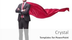  Presentation with superhero - Beautiful theme featuring full-length-confident-businessman-superhero backdrop and a white colored foreground