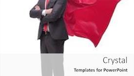  Presentation with superhero - Colorful PPT theme enhanced with full-length-confident-businessman-superhero backdrop and a white colored foreground