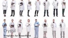  Presentation with notepad - Slide set having full-length-group-of-doctors background and a  colored foreground