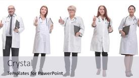  Presentation with notepad - Presentation theme consisting of full-length-group-of-doctors background and a light gray colored foreground