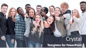  Presentation with group - Presentation design consisting of full-length-group-of-happy background and a dark gray colored foreground