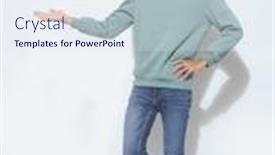  Presentation with blue handshake - Slide deck with full-length-handsome-casual-man background and a sky blue colored foreground