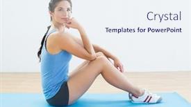  Presentation with exercise mat - Beautiful theme featuring full length of a fit young woman sitting upright on exercise mat backdrop and a sky blue colored foreground