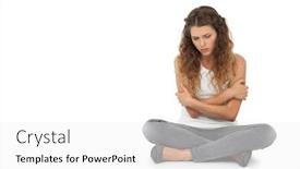  Presentation with woman sad - Slide set with full length of a sad young woman over white background background and a white colored foreground