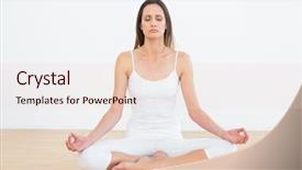  Presentation with lotus - Presentation theme with full length of a toned young woman in lotus pose at a fitness studio background and a lemonade colored foreground