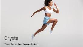  Presentation with confident - Slides having full length of an attractive healthy confident african sportswoman jumping isolated over white background background and a light gray colored foreground