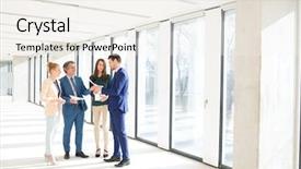  Presentation with discussion - Cool new presentation with full length of business people backdrop and a sky blue colored foreground