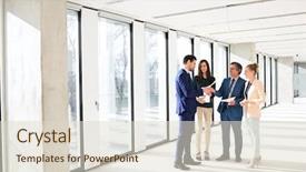  Presentation with discussion - Slides having full length of business people background and a lemonade colored foreground