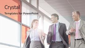  Presentation with railroad - Colorful PPT layouts enhanced with full length of businesspeople with luggage walking on railroad platform backdrop and a coral colored foreground