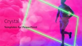  Presentation with exercise sport - Slide deck enhanced with full-length-of-caucasian-sportsman background and a  colored foreground